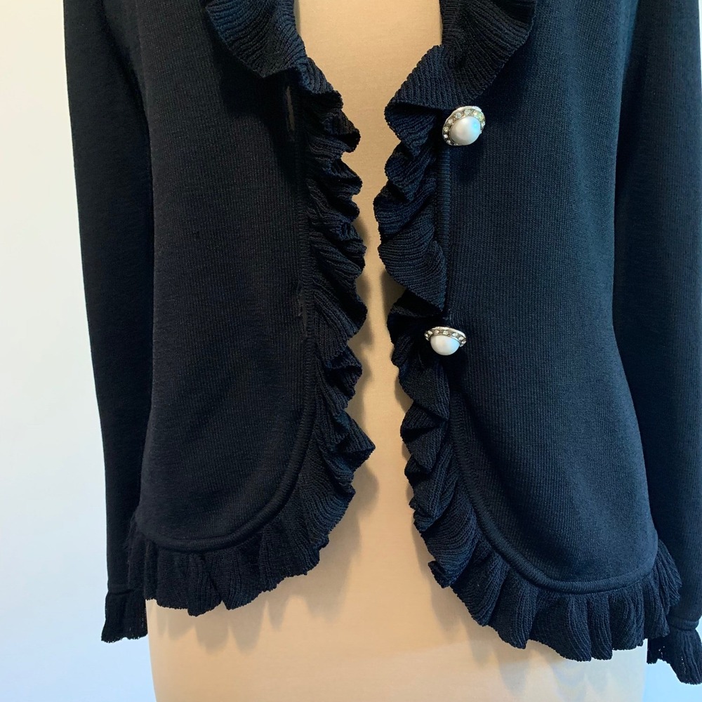 Vertigo Paris Black Ruffle Trim Pearl Button Womens Cardigan Sweater Top Medium - Picture 9 of 11